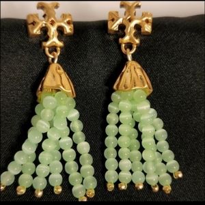 New Gold roxanne green pearl drop earrings